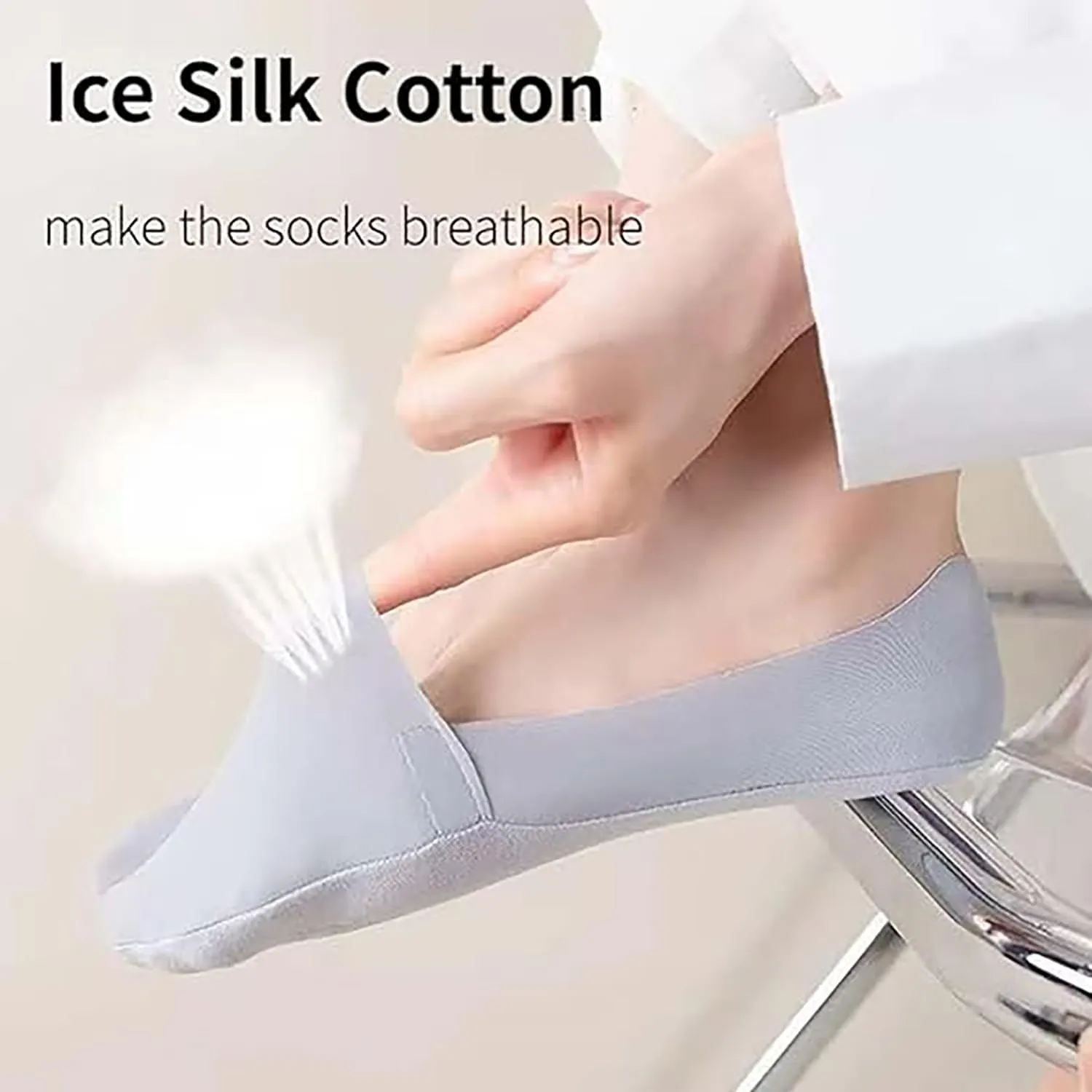 5 Pairs Womens Thin No Show Breathable Socks Low Cut Liner Non Slip Ice Silk Socks Cotton on The Bottom Sports Socks