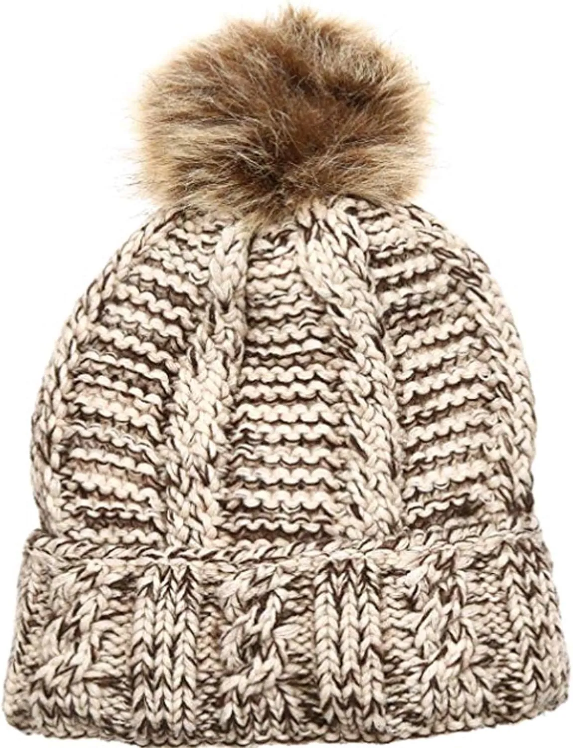 ANGELA & WILLIAM Warm Soft Winter Thick Knit Fuzzy Lined Faux Fur Pom Beanie