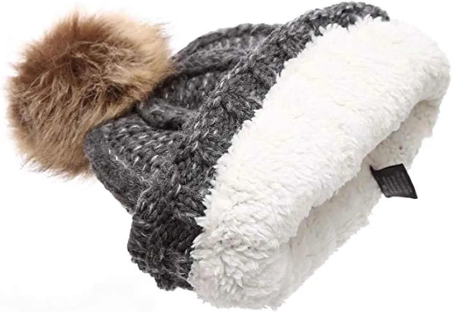 ANGELA & WILLIAM Warm Soft Winter Thick Knit Fuzzy Lined Faux Fur Pom Beanie