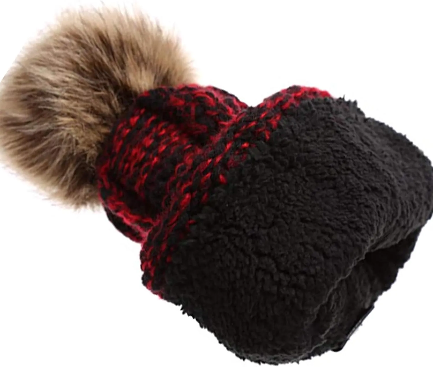ANGELA & WILLIAM Warm Soft Winter Thick Knit Fuzzy Lined Faux Fur Pom Beanie