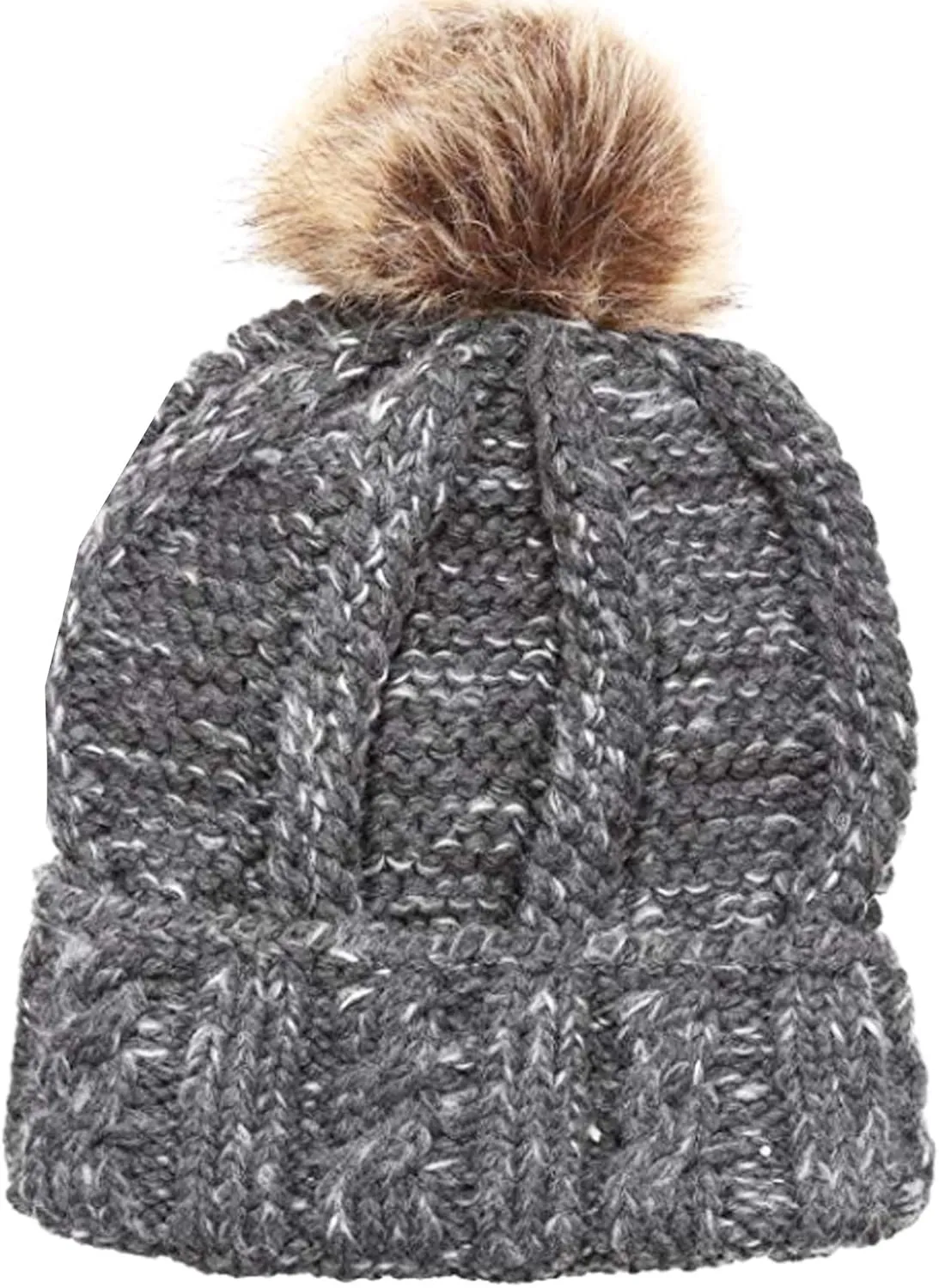 ANGELA & WILLIAM Warm Soft Winter Thick Knit Fuzzy Lined Faux Fur Pom Beanie
