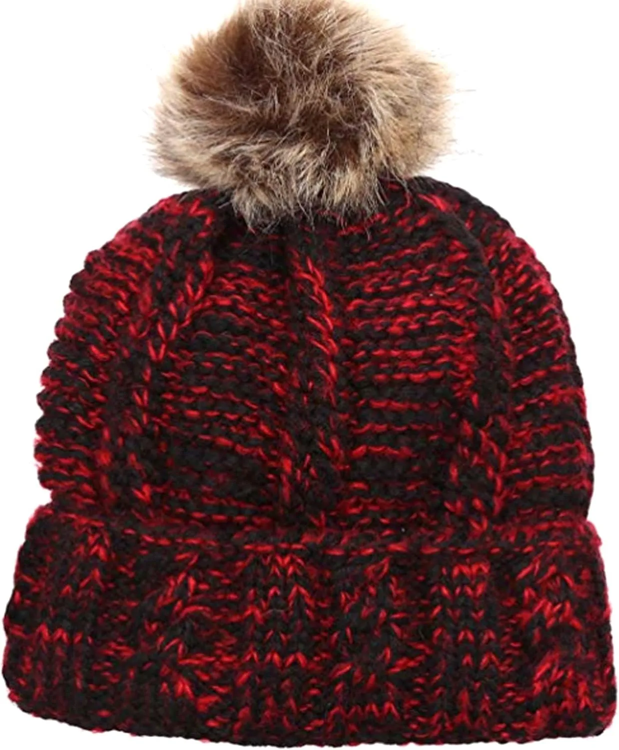 ANGELA & WILLIAM Warm Soft Winter Thick Knit Fuzzy Lined Faux Fur Pom Beanie