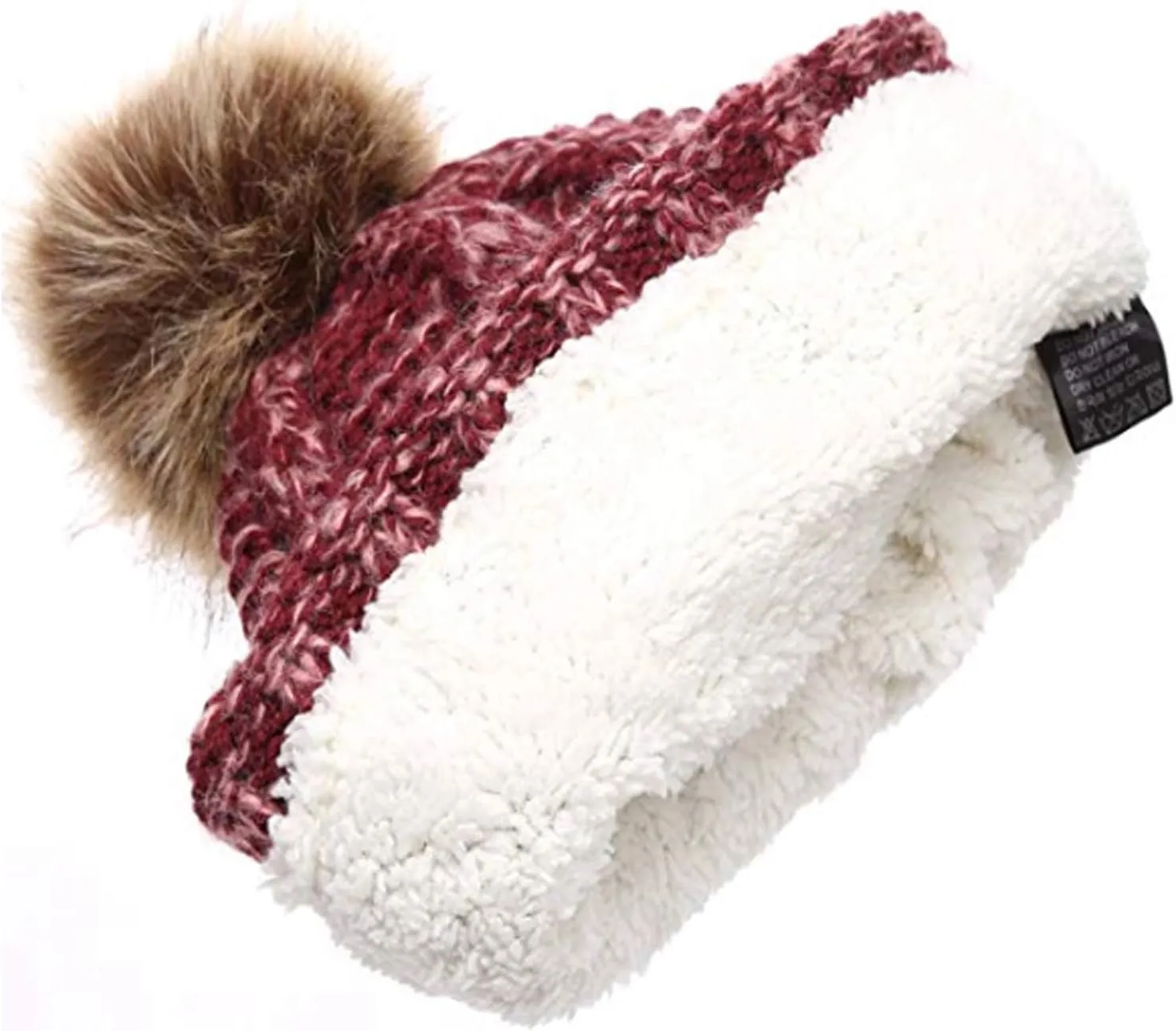 ANGELA & WILLIAM Warm Soft Winter Thick Knit Fuzzy Lined Faux Fur Pom Beanie