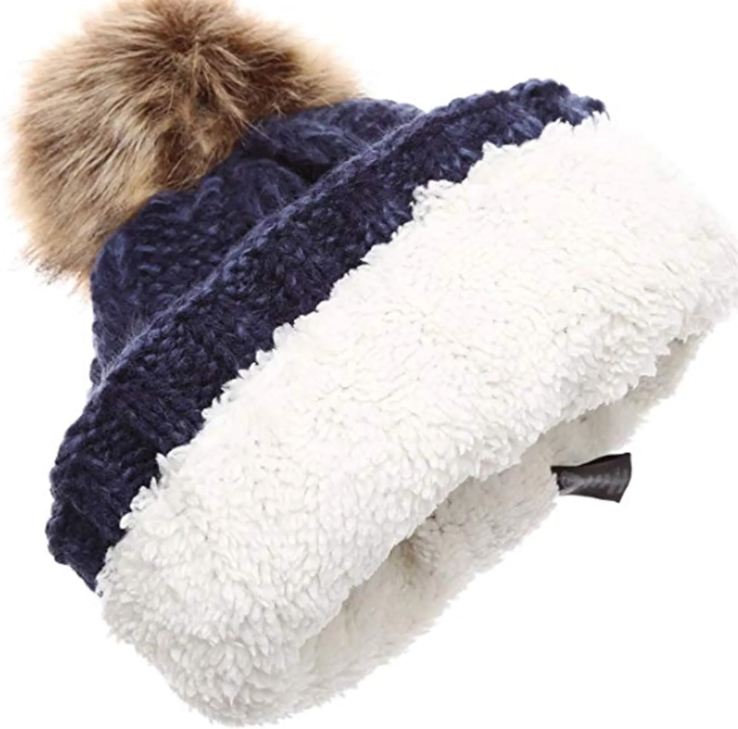 ANGELA & WILLIAM Warm Soft Winter Thick Knit Fuzzy Lined Faux Fur Pom Beanie