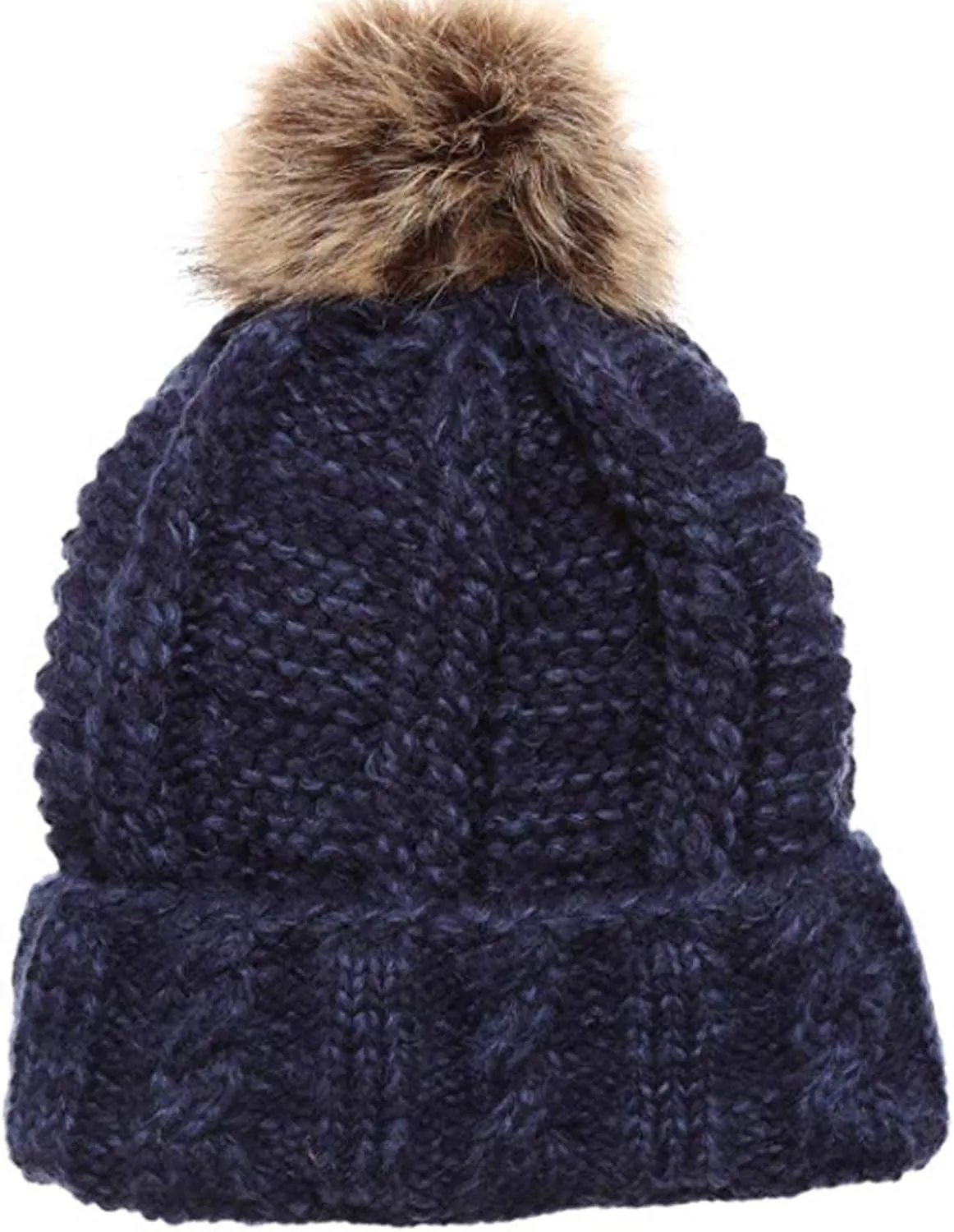 ANGELA & WILLIAM Warm Soft Winter Thick Knit Fuzzy Lined Faux Fur Pom Beanie