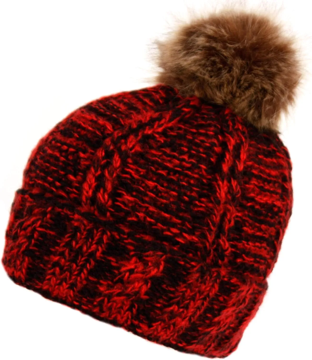 ANGELA & WILLIAM Warm Soft Winter Thick Knit Fuzzy Lined Faux Fur Pom Beanie
