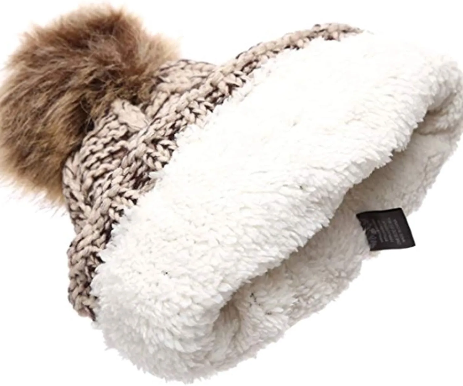 ANGELA & WILLIAM Warm Soft Winter Thick Knit Fuzzy Lined Faux Fur Pom Beanie