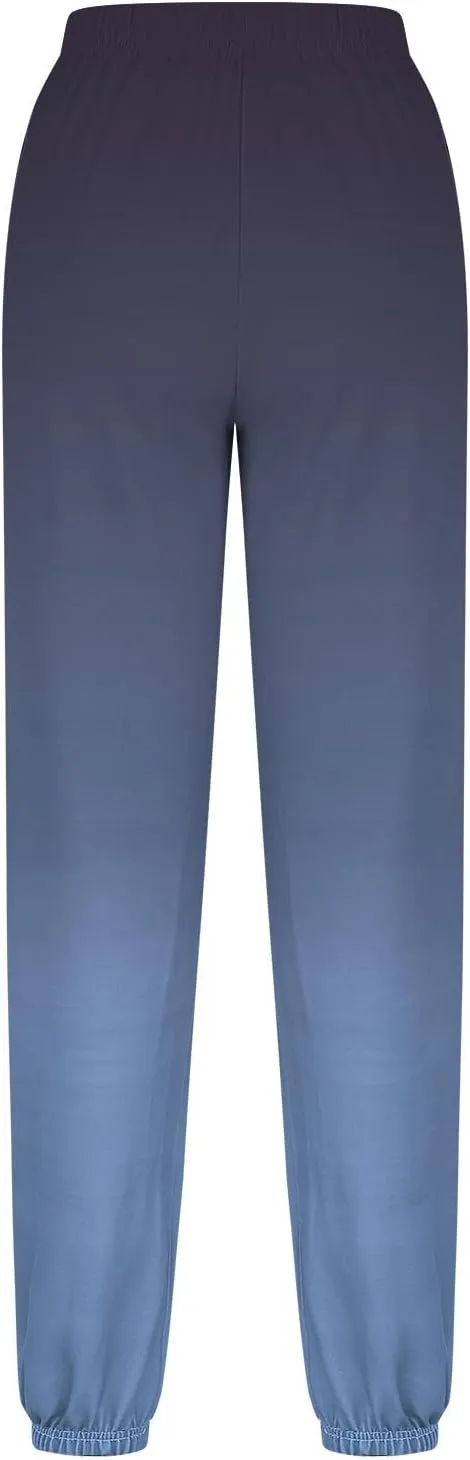 Athletic Sweat Pants Women Fall Jogger Pants Loose Casual Drawstring Pocket Sweatpants Gradient Fashion Sports Pants