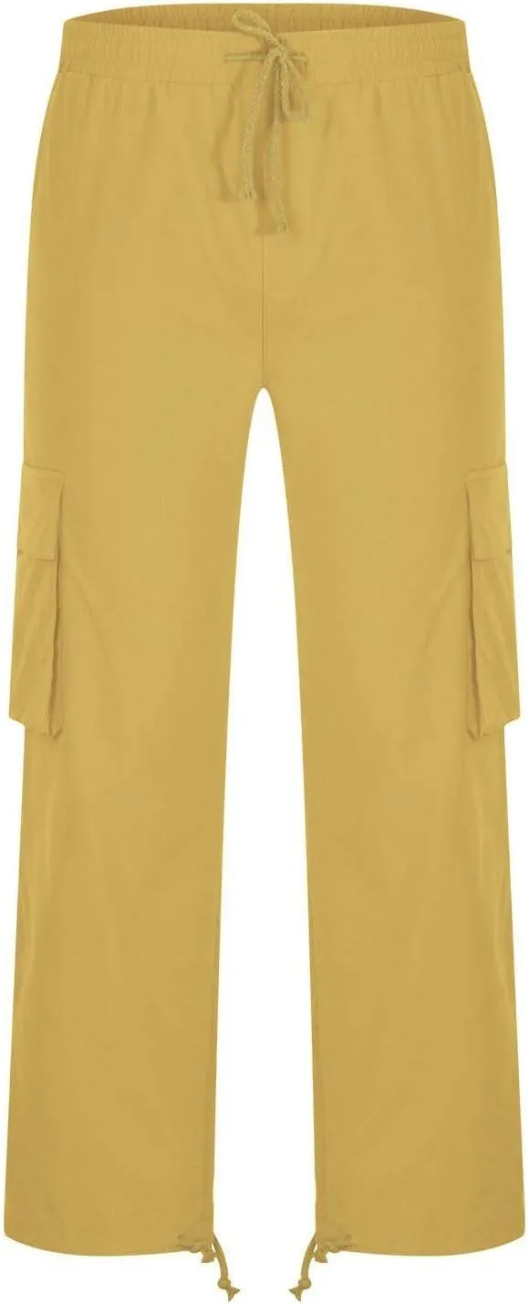 Aymnlox Mens Cargo Pants Casual Drawstring Elastic Waist Cotton Trousers Solid Fashion Hiking Jogger Pants with Multi Pockets