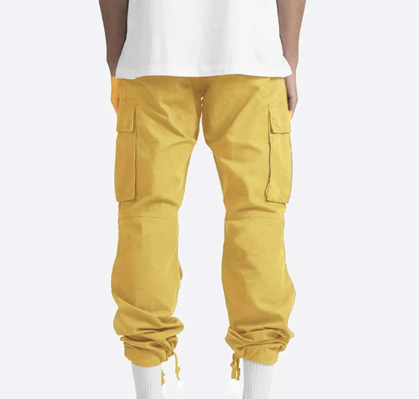 Aymnlox Mens Cargo Pants Casual Drawstring Elastic Waist Cotton Trousers Solid Fashion Hiking Jogger Pants with Multi Pockets