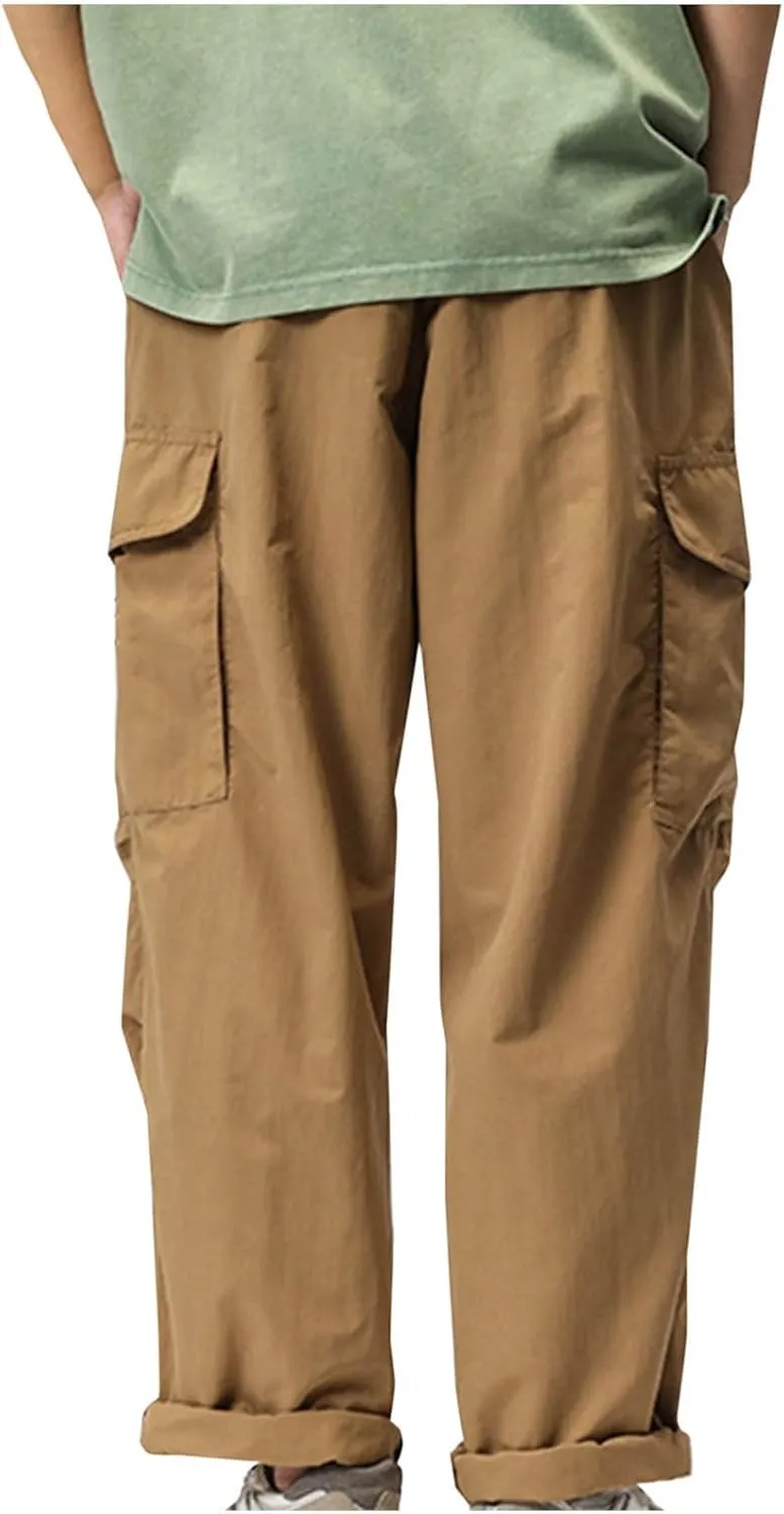 Aymnlox Mens Cargo Pants with Multi Pockets Workout Athletic Pants Straight Fit Baggy Drawstring Elastic Waist Jogger Trouser