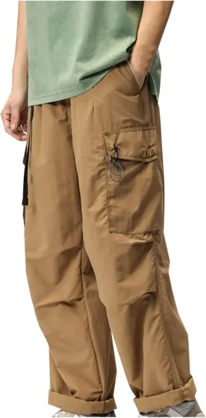 Aymnlox Mens Cargo Pants with Multi Pockets Workout Athletic Pants Straight Fit Baggy Drawstring Elastic Waist Jogger Trouser