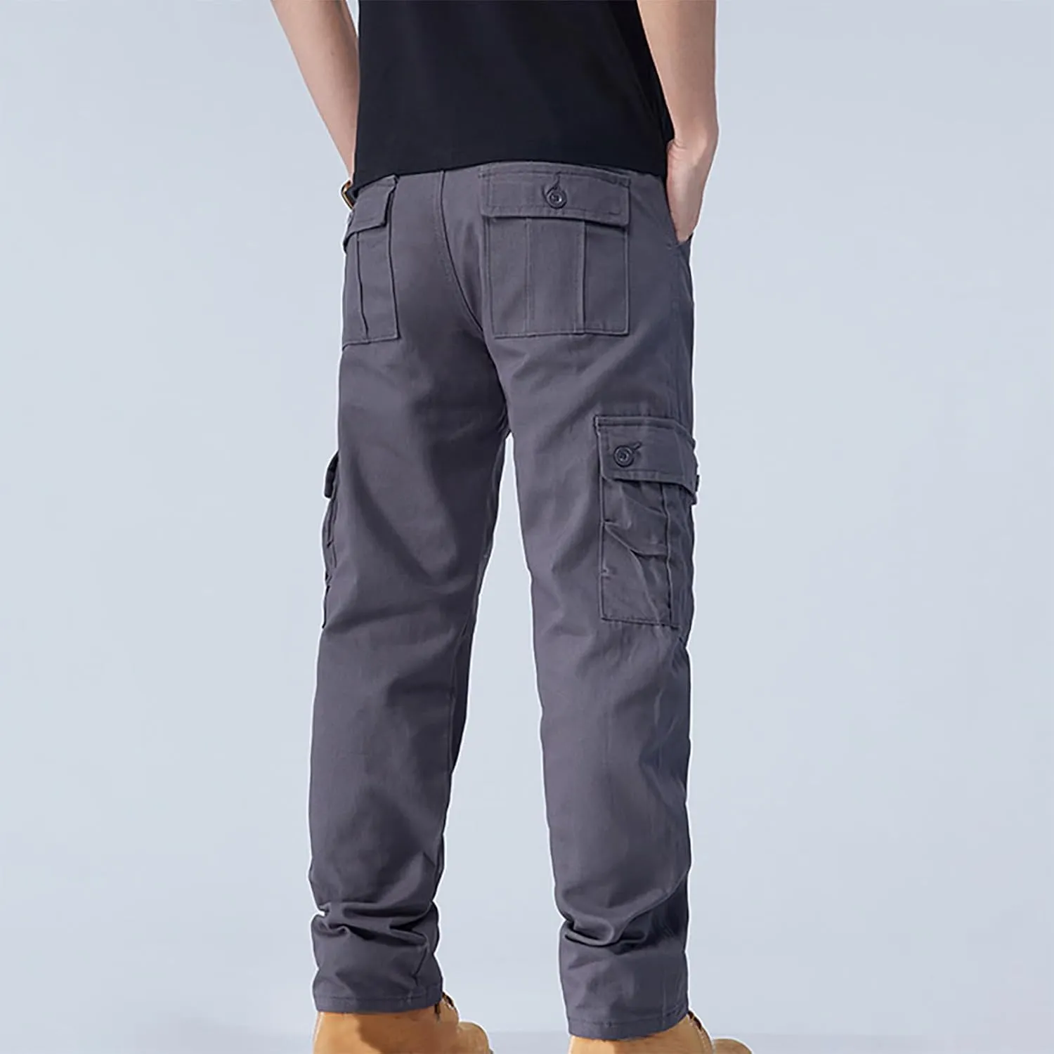 Aymnlox Men's Casual Cargo Pants Heavy Cotton Stretch Elastic Waist Workout Pants Straight Fit Wide Leg Pants with Pockets