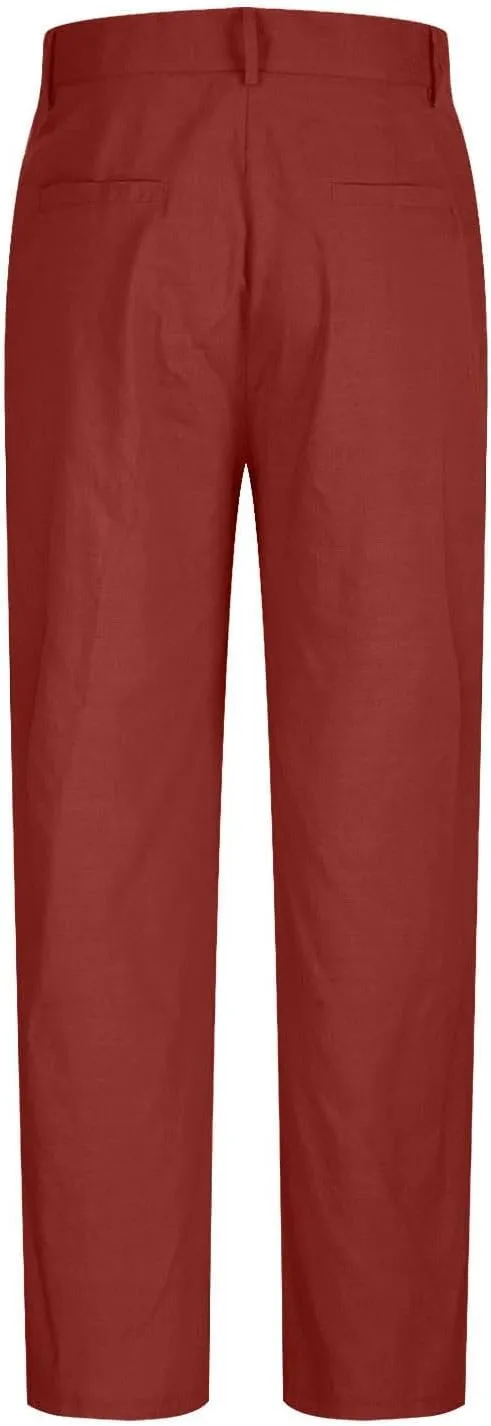 Aymnlox Mens Dress Pants Pleated Front Casual Twill Pants Casual Vintage Straight Fit Wide Leg Loose Trousers with Pockets