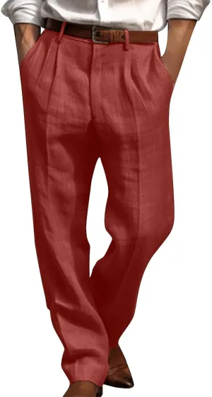 Aymnlox Mens Dress Pants Pleated Front Casual Twill Pants Casual Vintage Straight Fit Wide Leg Loose Trousers with Pockets