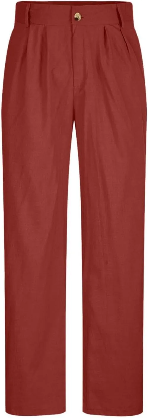 Aymnlox Mens Dress Pants Pleated Front Casual Twill Pants Casual Vintage Straight Fit Wide Leg Loose Trousers with Pockets