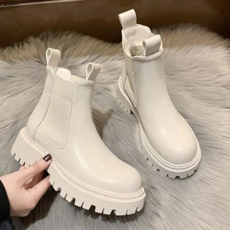 Beige Plateau-Chelsea-Boots für Damen im Gothic-Style