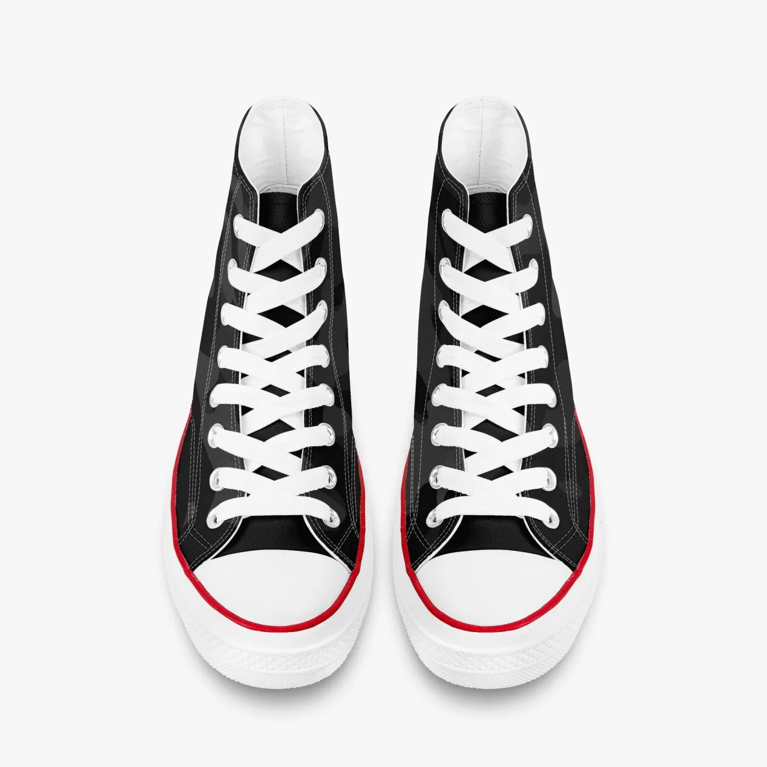 Black Camo High-Top Canvas Shoes - White Sole