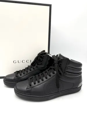 Black Interlocking GG Perforated High Top Sneakers SZ 6 1/2