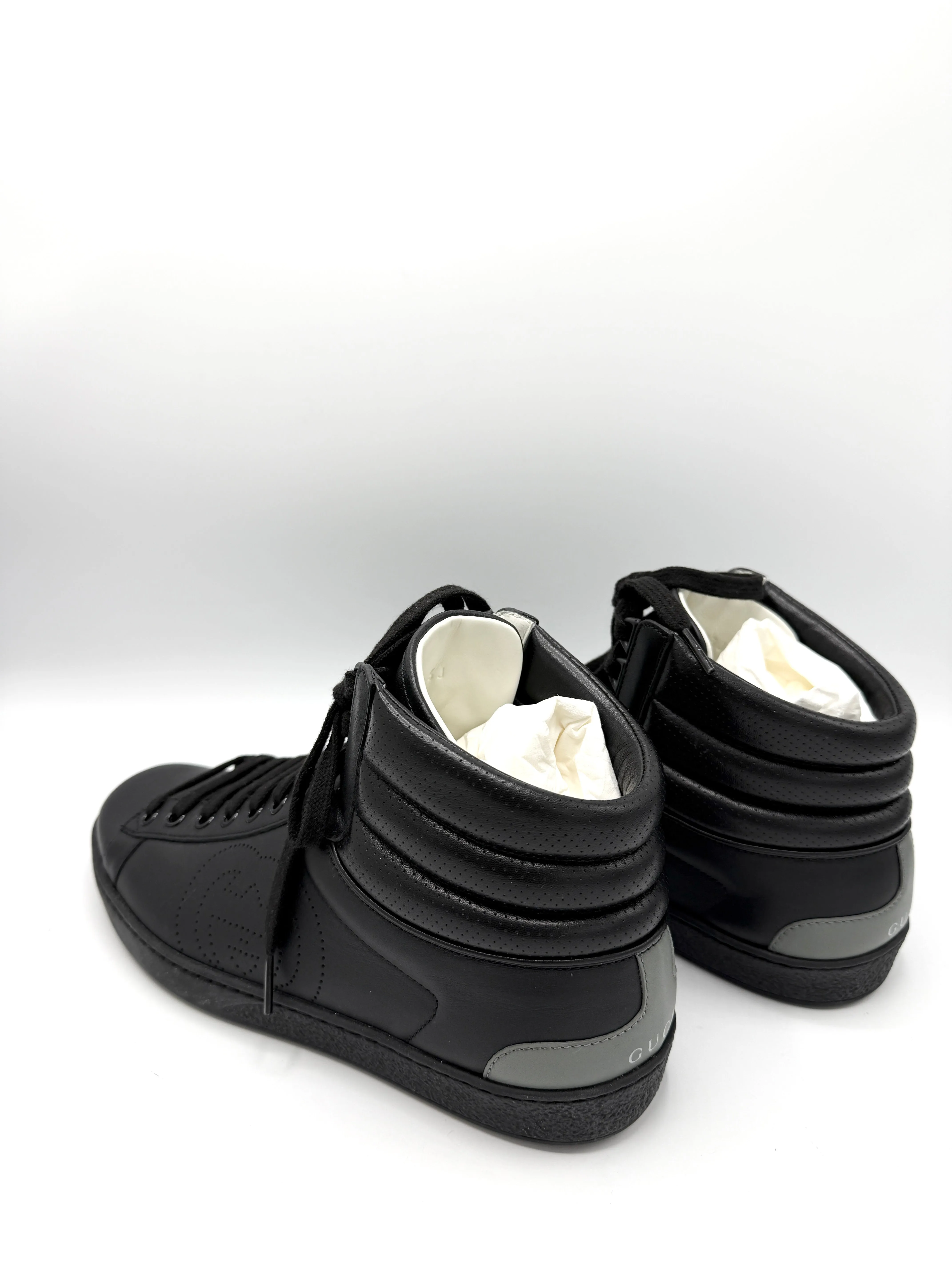 Black Interlocking GG Perforated High Top Sneakers SZ 6 1/2