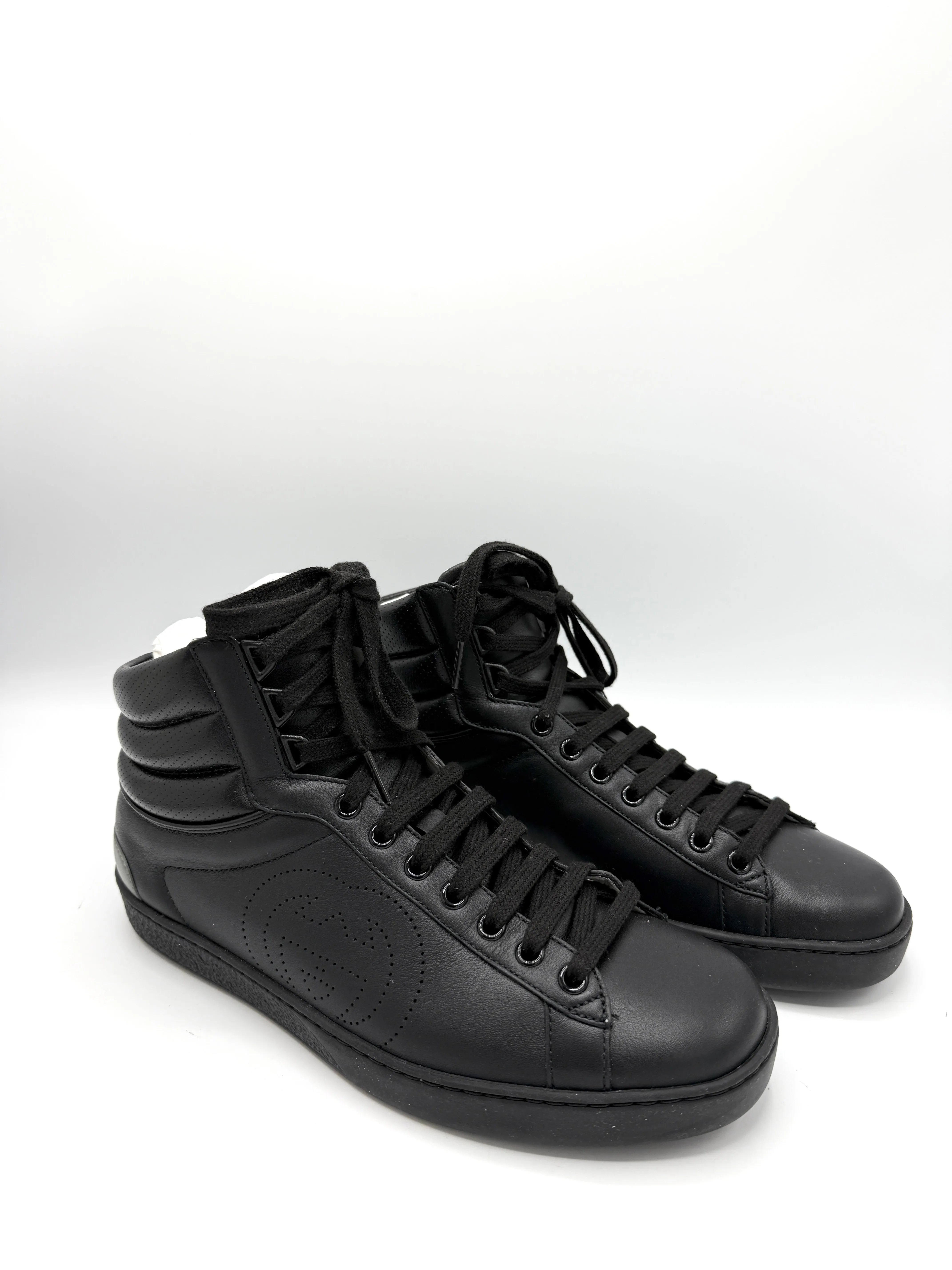 Black Interlocking GG Perforated High Top Sneakers SZ 6 1/2