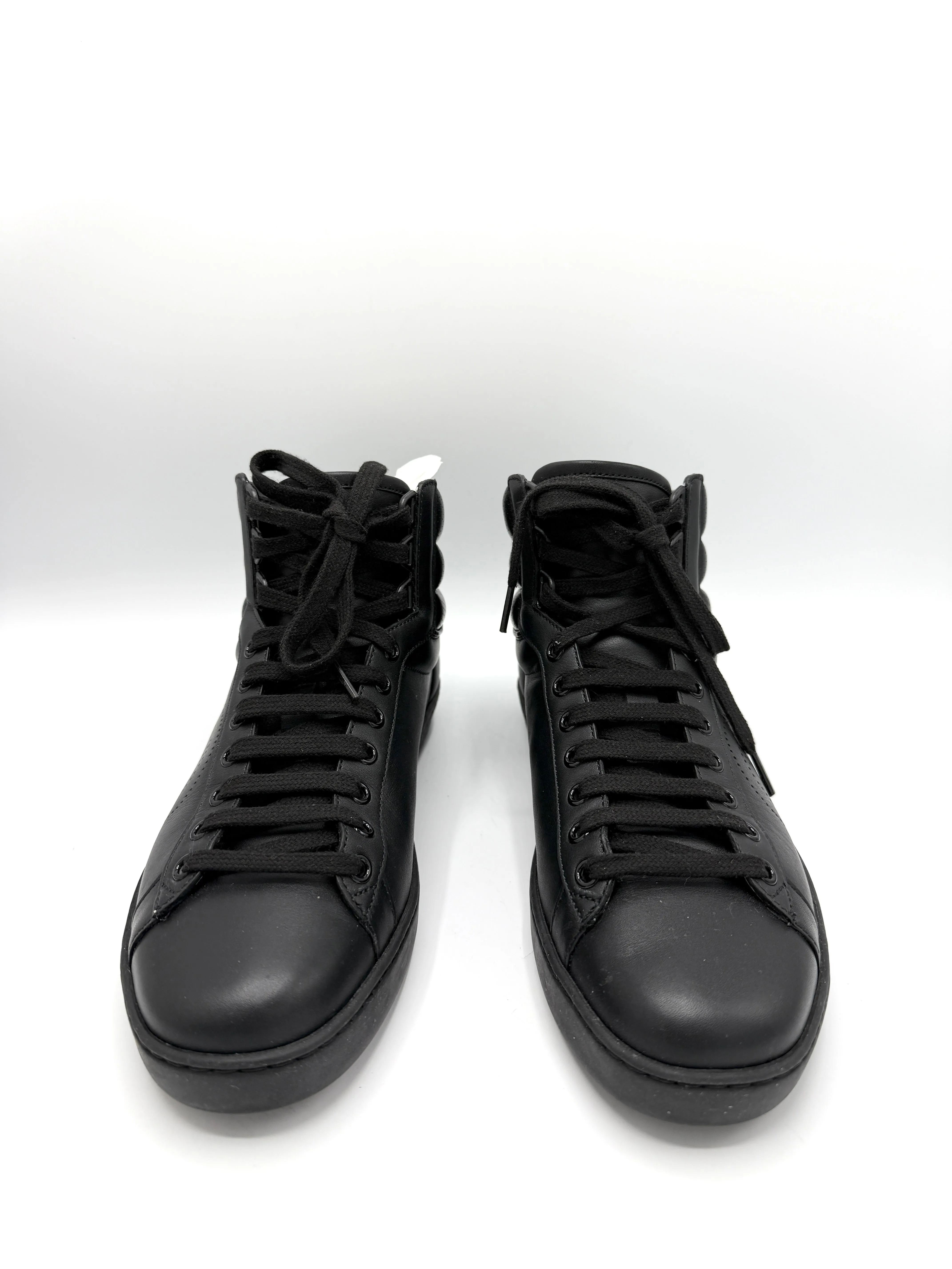 Black Interlocking GG Perforated High Top Sneakers SZ 6 1/2