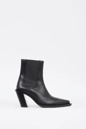 Black Leather Angled Heeled Chelsea Boot