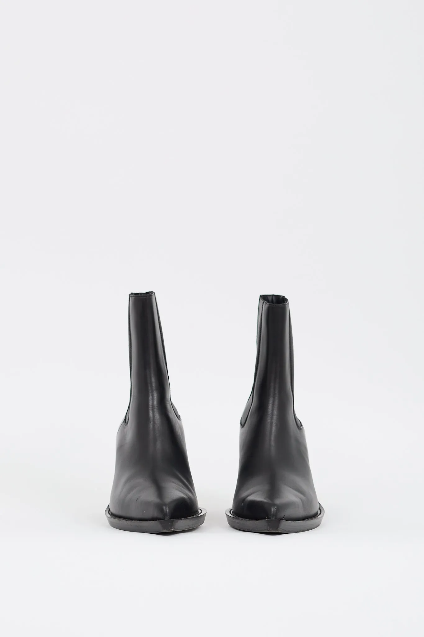 Black Leather Angled Heeled Chelsea Boot
