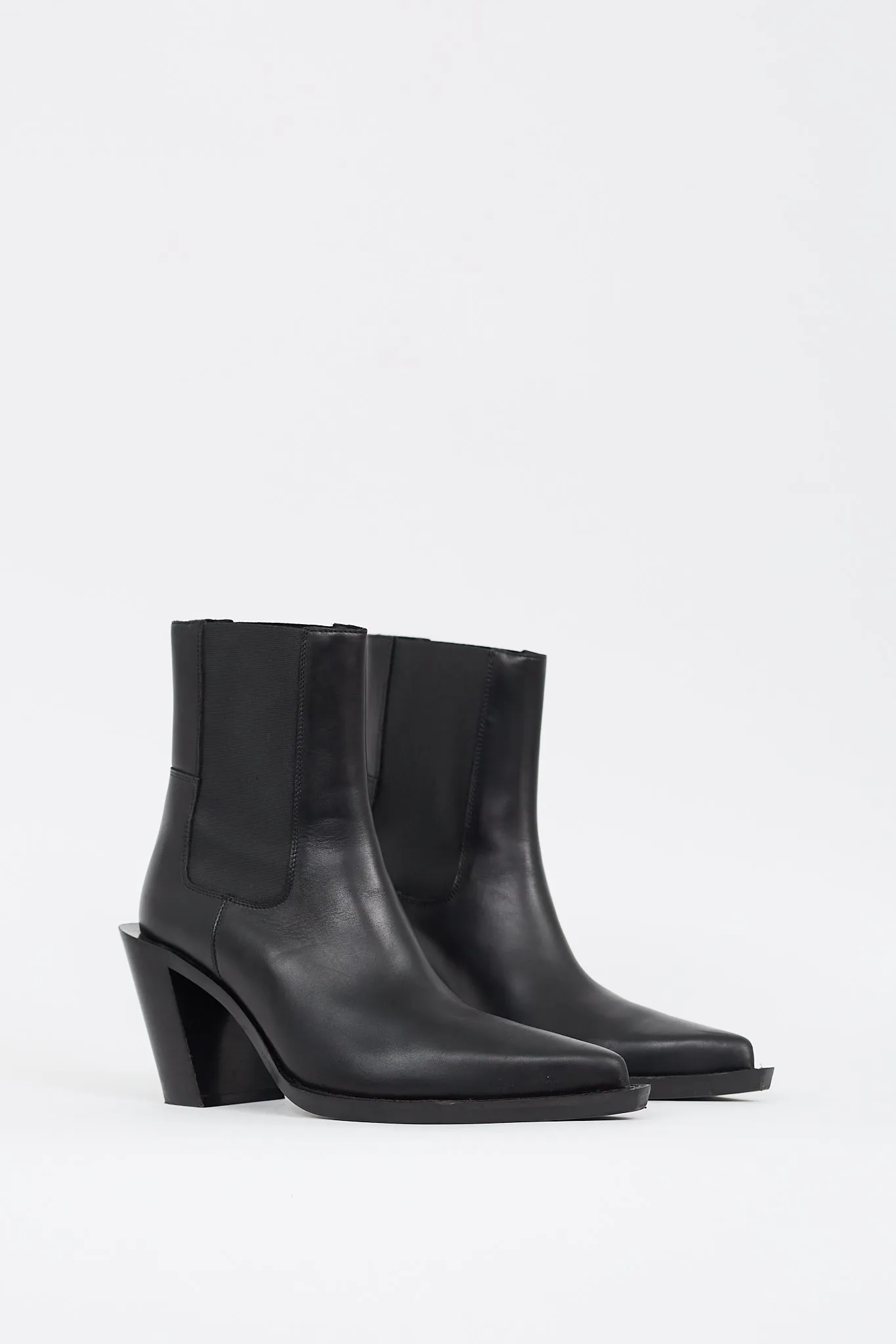 Black Leather Angled Heeled Chelsea Boot