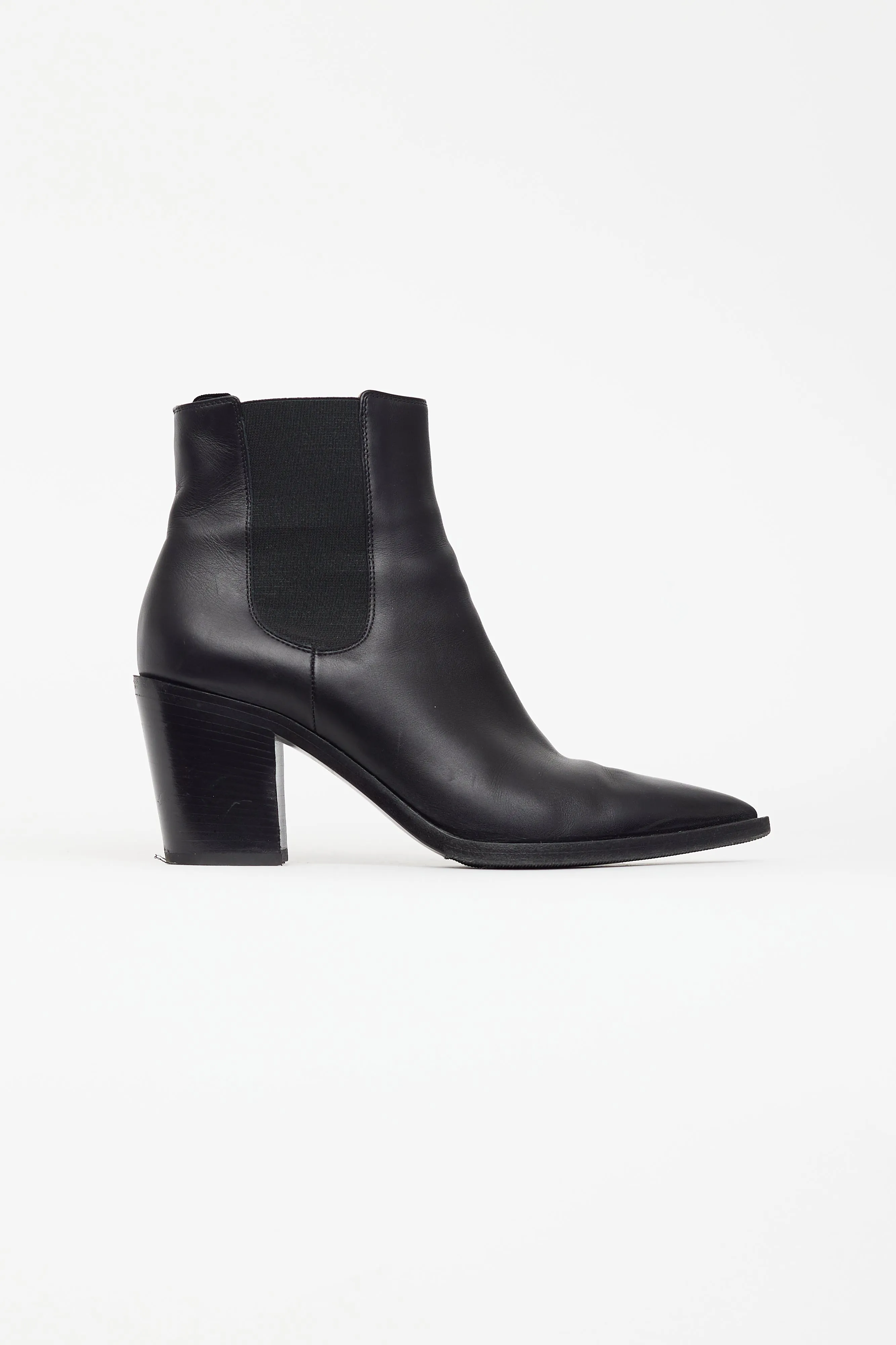 Black Leather Pointed Toe Chelsea Boot