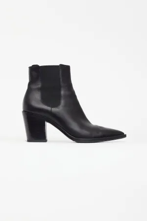 Black Leather Pointed Toe Chelsea Boot