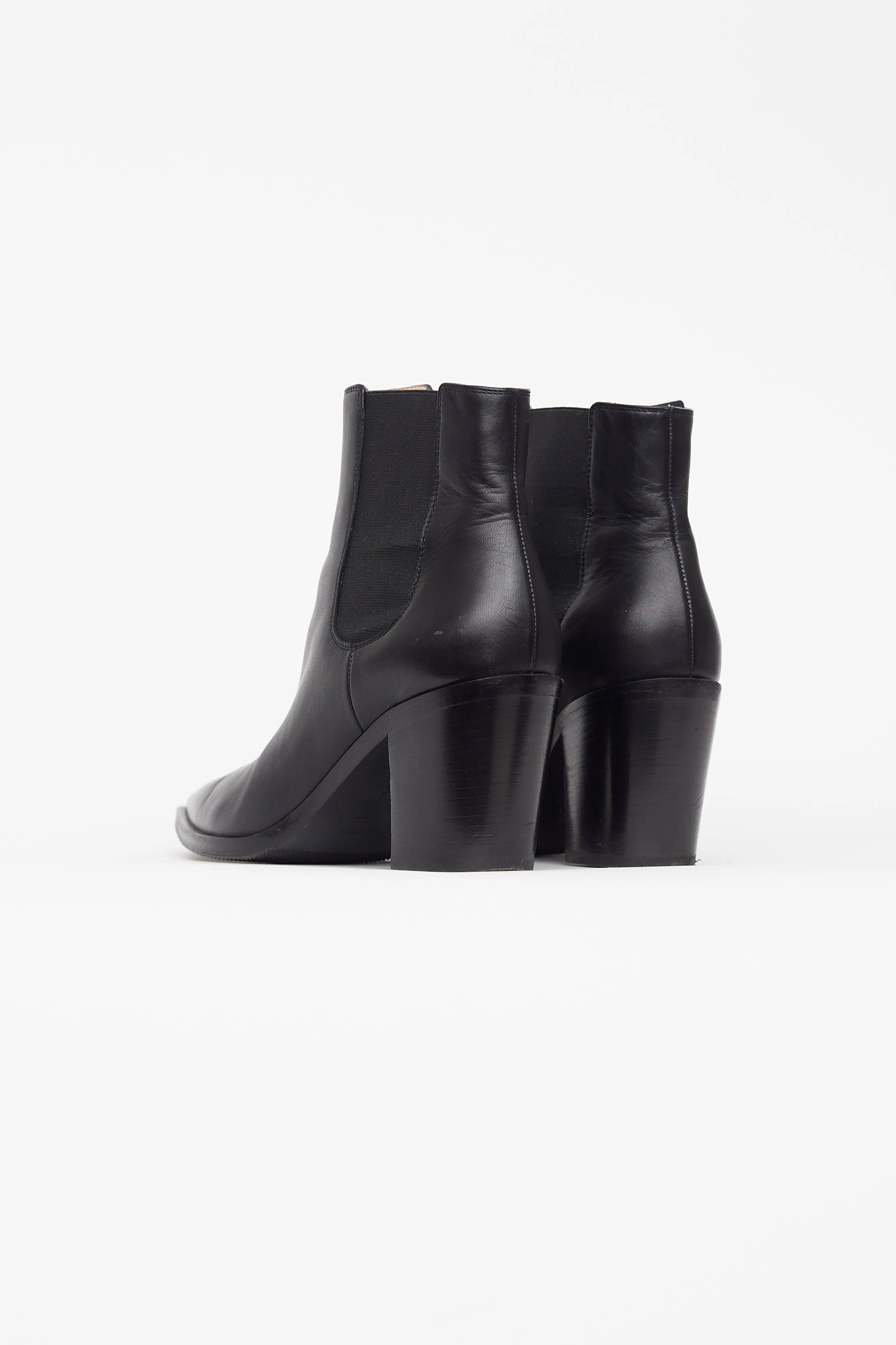 Black Leather Pointed Toe Chelsea Boot