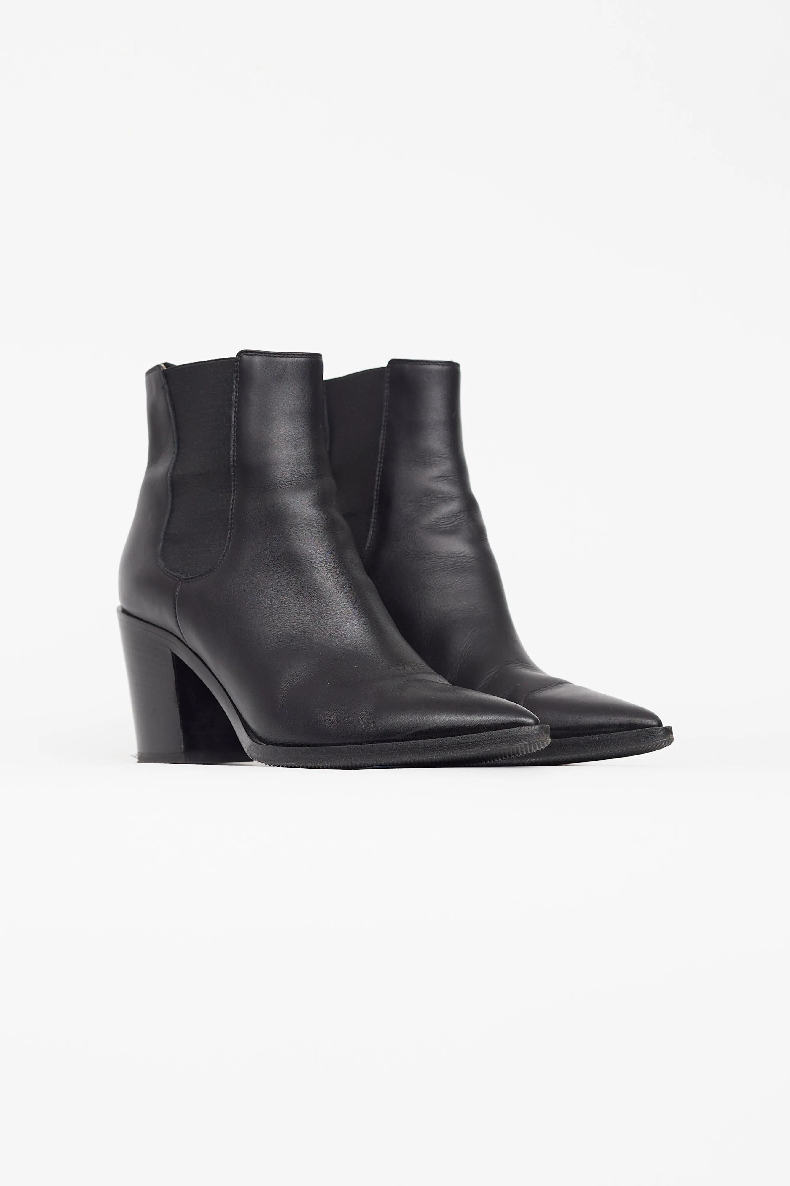 Black Leather Pointed Toe Chelsea Boot