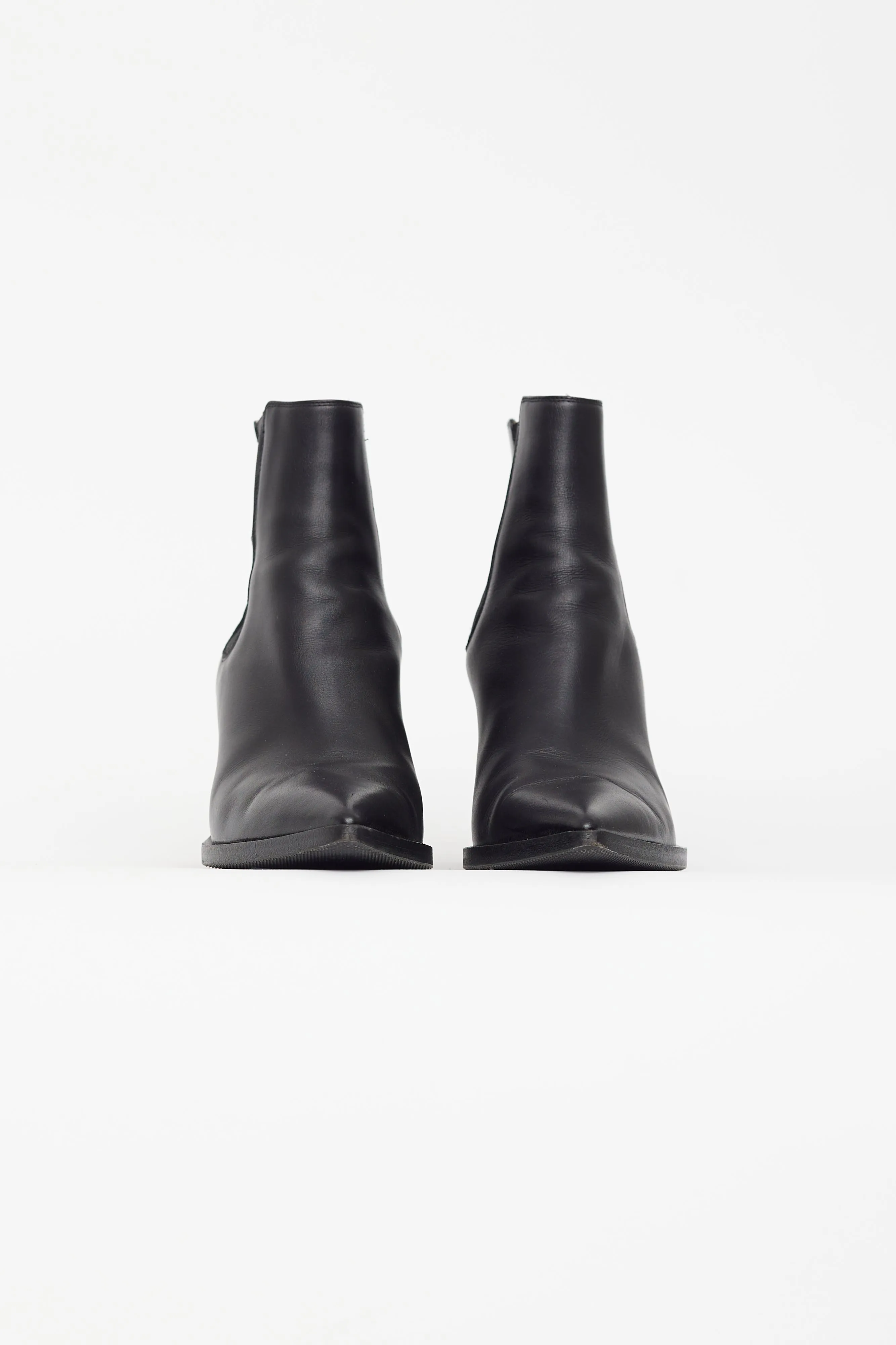 Black Leather Pointed Toe Chelsea Boot
