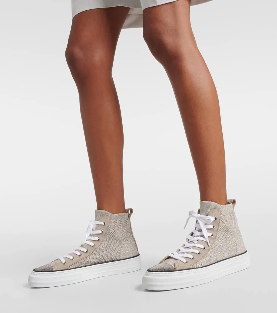 Brunello Cucinelli Leather-trimmed high-top sneakers