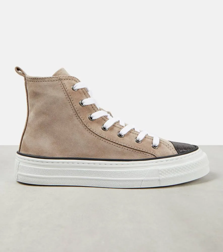 Brunello Cucinelli Monili-embellished high-top suede sneakers