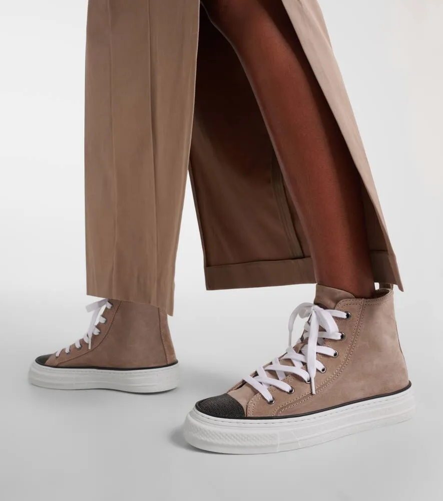 Brunello Cucinelli Monili-embellished high-top suede sneakers