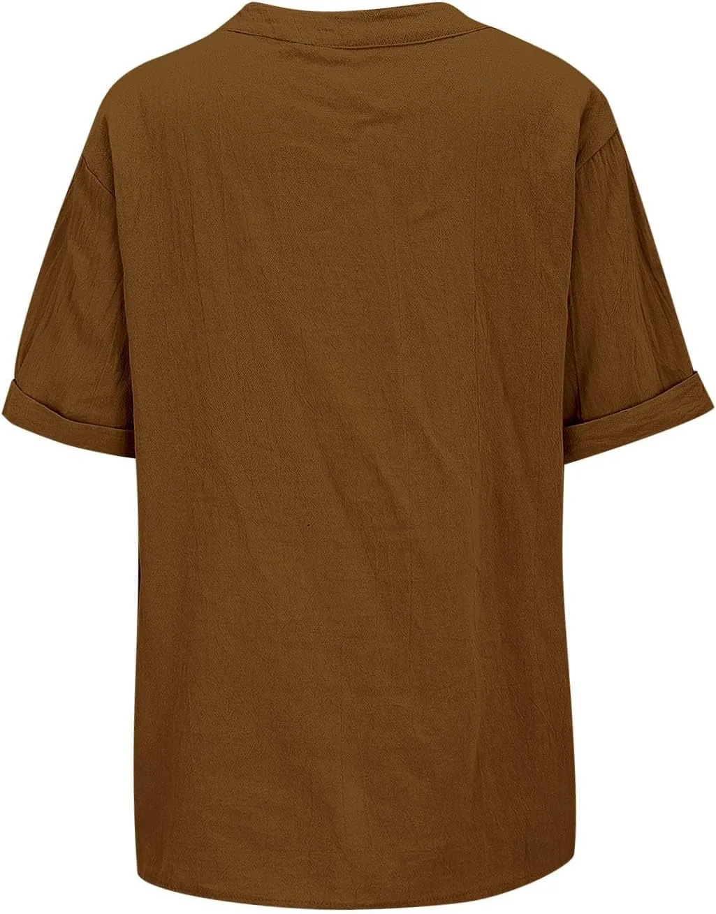 Button Cotton Linen Shirt - Women's 3/4 Sleeve Tee Solid Color Lightweight Breathable Tops for Vacation