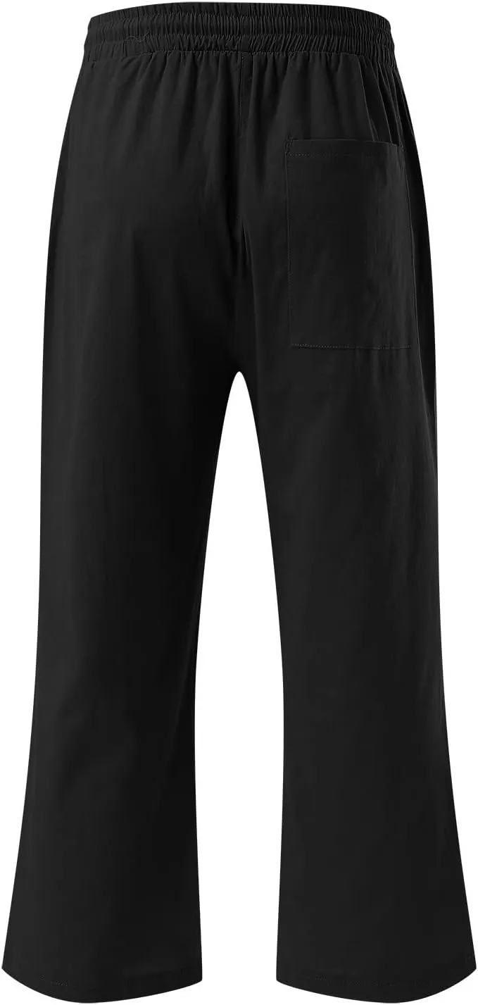 Capri Pants for Women Cotton Linen Casual Summer Straight Leg Loose High Waist Cropped Trouser Beach Pant