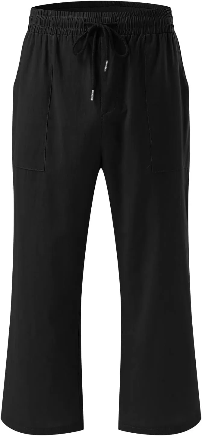 Capri Pants for Women Cotton Linen Casual Summer Straight Leg Loose High Waist Cropped Trouser Beach Pant