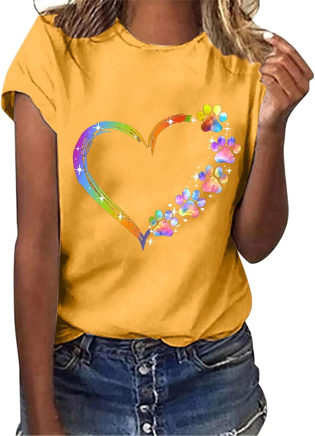 Ceboyel Women Love Heart Print Graphic Tees Short Sleeve Casual Blouses Crew Neck Cute T Shirts Trendy Ladies Clothes 2023