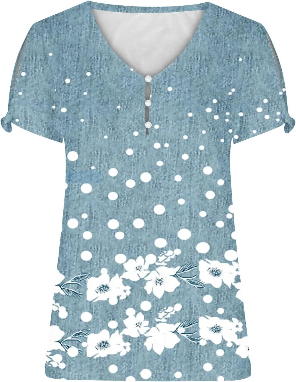 Ceboyel Womens Marble Print Casual T-Shirt Hollow Short Sleeve Blouses Tshirts V Neck Summer Tee Tops Cute Fashion Clothing
