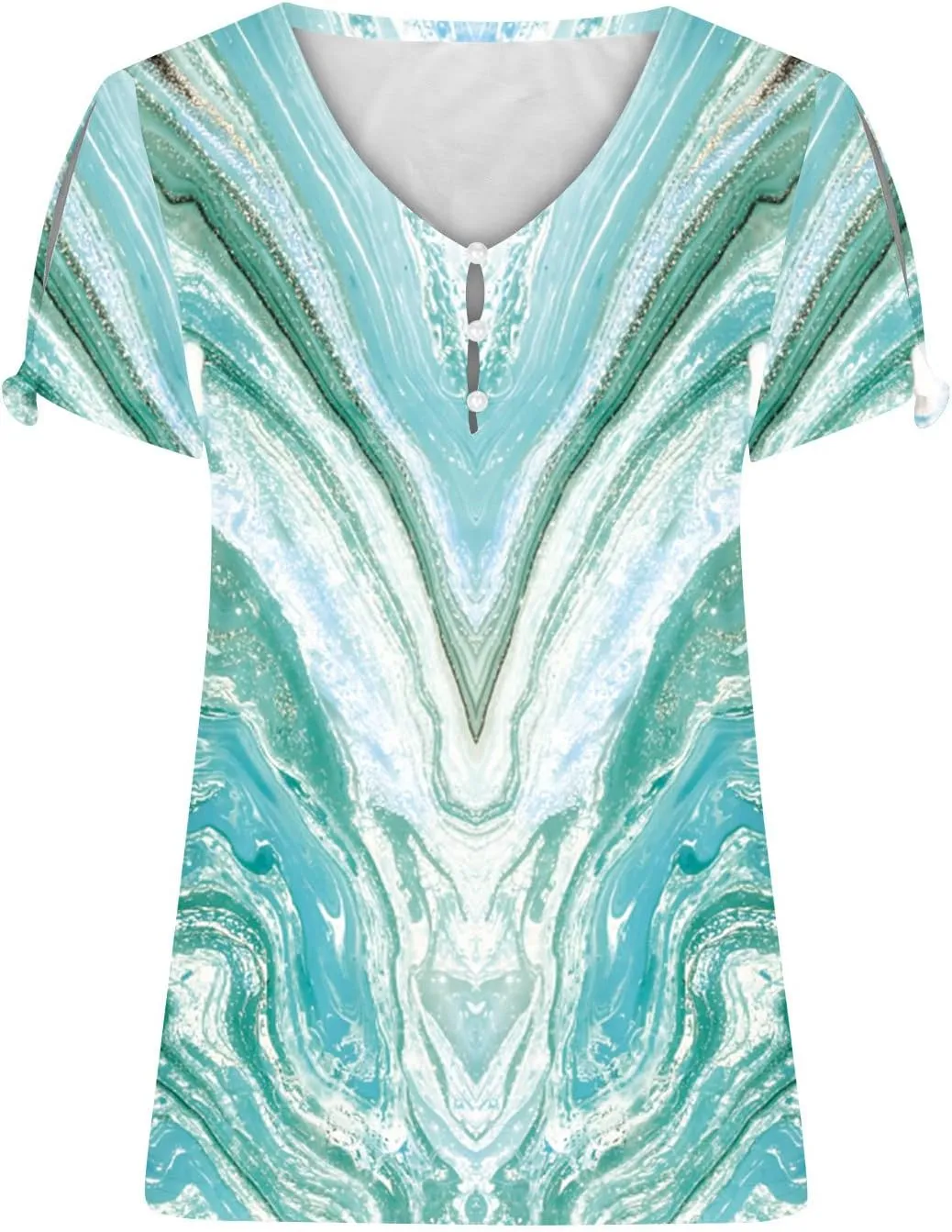 Ceboyel Womens Marble Print Casual T-Shirt Hollow Short Sleeve Blouses Tshirts V Neck Summer Tee Tops Cute Fashion Clothing