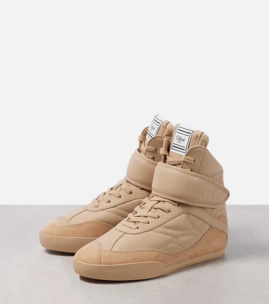 Chloe Kick suede-trimmed leather high-top sneakers