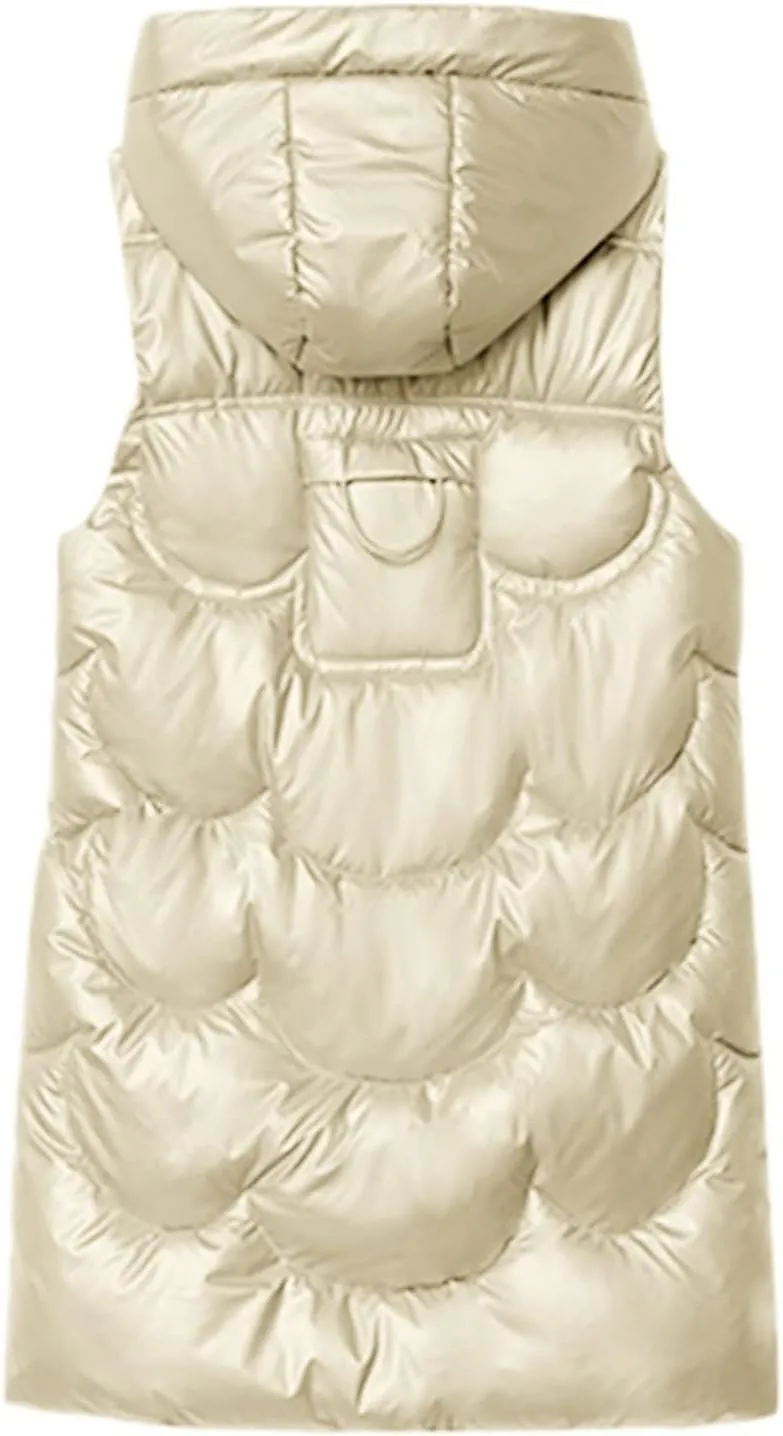 Eduavar Puffer Jacket Womens with Hood Winter Coats for Women 2024 Fashion Sleeveless Quilted Down Jacket with Pockets