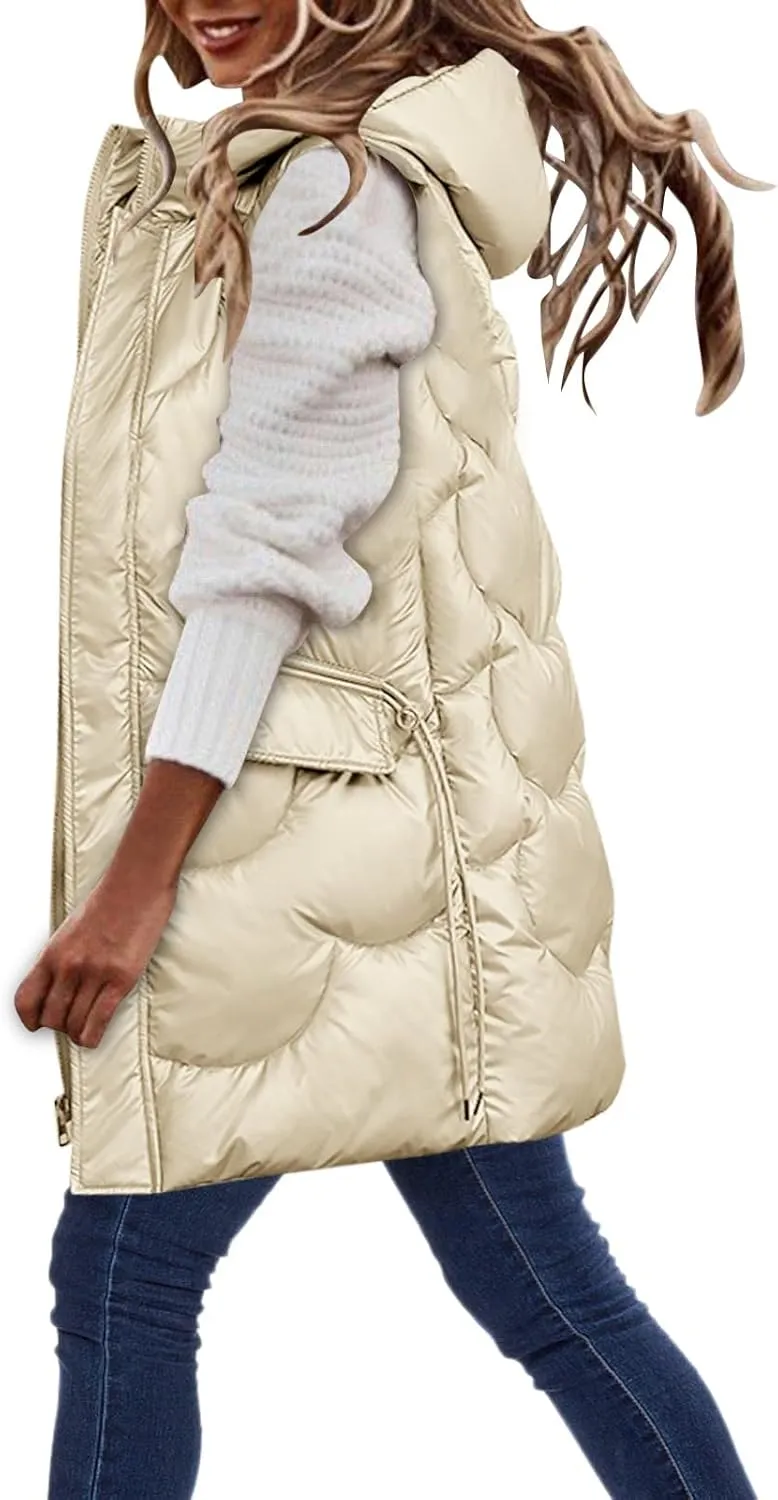 Eduavar Puffer Jacket Womens with Hood Winter Coats for Women 2024 Fashion Sleeveless Quilted Down Jacket with Pockets