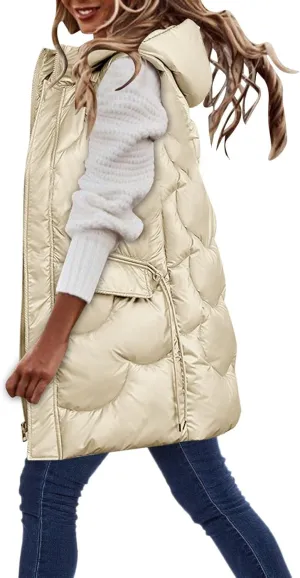 Eduavar Puffer Jacket Womens with Hood Winter Coats for Women 2024 Fashion Sleeveless Quilted Down Jacket with Pockets
