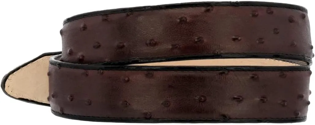 El Presidente Mens Black Cherry Ostrich Quill Print Leather Western Cowboy Belt Silver
