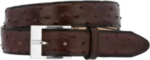 El Presidente Mens Black Cherry Ostrich Quill Print Leather Western Cowboy Belt Silver