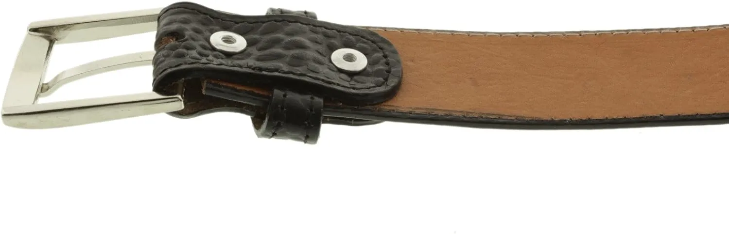 El Presidente Mens Black Ostrich Quill Print Leather Western Cowboy Belt Silver Buckle